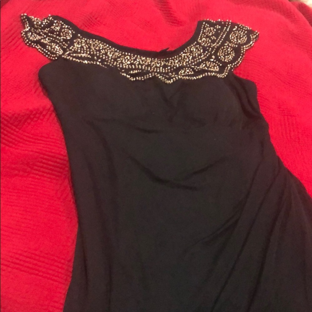 MSK Black Midi Dress with Beaded Neckline